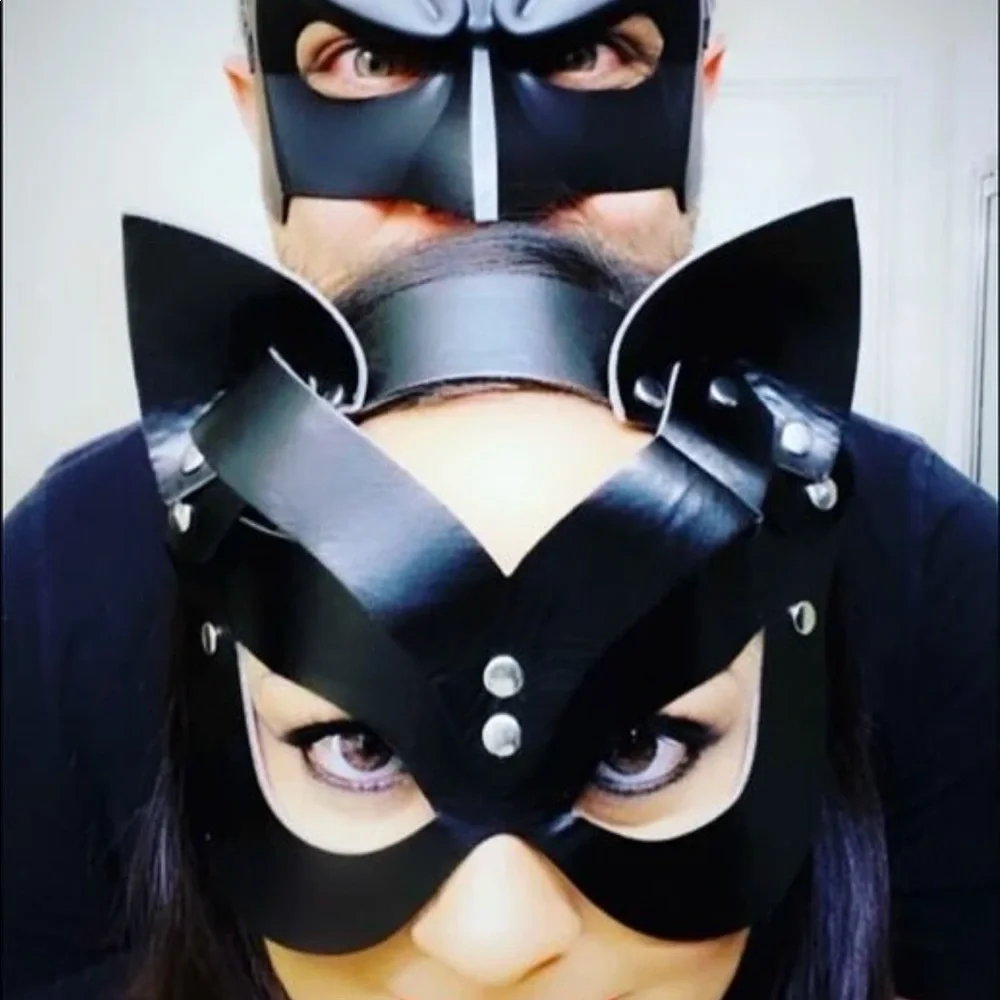 Cat Halloween Eye Mask Faux Leather New